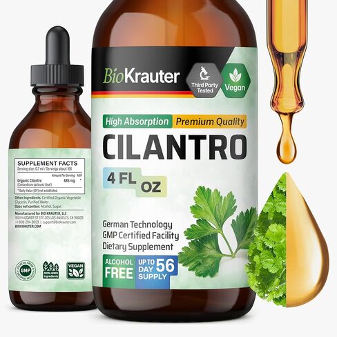 BIO KRAUTER Cilantro Supplement - Rich Source of Antioxidants - Natural Cleansing & Detox Cilantro Extract - Vegan, Alcohol Free Drops 4 Fl.Oz. in Saudi Arabia