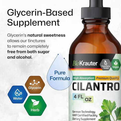 BIO KRAUTER Cilantro Supplement - Rich Source of Antioxidants - Natural Cleansing & Detox Cilantro Extract - Vegan, Alcohol Free Drops 4 Fl.Oz. in Saudi Arabia