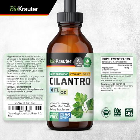 BIO KRAUTER Cilantro Supplement - Rich Source of Antioxidants - Natural Cleansing & Detox Cilantro Extract - Vegan, Alcohol Free Drops 4 Fl.Oz. in Saudi Arabia