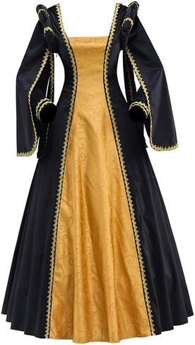 Women's Renaissance Costume Tudor Queen Elizabeth Cosplay Dress Gold Baroque Damask Layered Ball Gown in Saudi Arabia