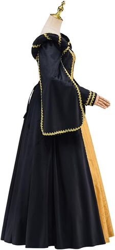 Women's Renaissance Costume Tudor Queen Elizabeth Cosplay Dress Gold Baroque Damask Layered Ball Gown in Saudi Arabia