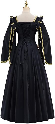 Women's Renaissance Costume Tudor Queen Elizabeth Cosplay Dress Gold Baroque Damask Layered Ball Gown in Saudi Arabia