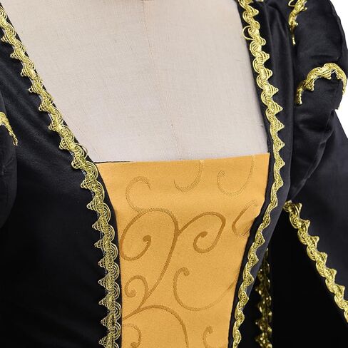 Women's Renaissance Costume Tudor Queen Elizabeth Cosplay Dress Gold Baroque Damask Layered Ball Gown in Saudi Arabia