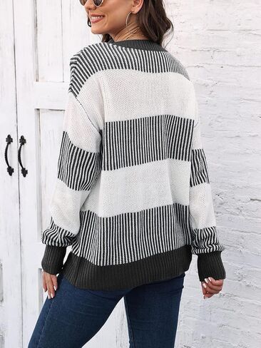 Mywinway Striped Sweater Women Fall Winter Long Sleeve Color Block Knit Cute Pullover Tops in Kuwait