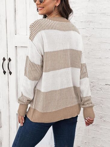 Mywinway Striped Sweater Women Fall Winter Long Sleeve Color Block Knit Cute Pullover Tops in Kuwait