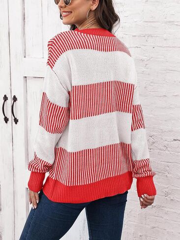 Mywinway Striped Sweater Women Fall Winter Long Sleeve Color Block Knit Cute Pullover Tops in Kuwait