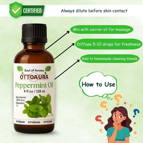 زيت Peppermint Piperita الأساسي ، 4 أوقية ، زيت طبيعي 100 ٪ للناشر ، العطرية ، التدليك ، 118 مل. in Saudi Arabia