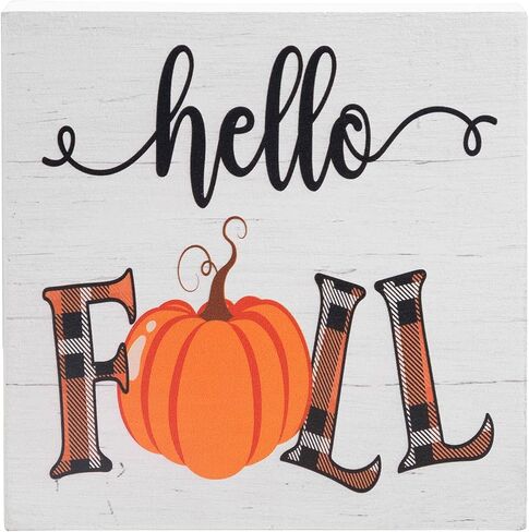 Fall Decorations for Home Office, Rustic Tis' the Season Pumpkin Wood Box Sign Desk Decor, Autumn Harvest Thanksgiving Tabletop Counter Shelf Square Sign Gifts 6 x 6 Inches in Kuwait
