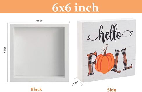 Fall Decorations for Home Office, Rustic Tis' the Season Pumpkin Wood Box Sign Desk Decor, Autumn Harvest Thanksgiving Tabletop Counter Shelf Square Sign Gifts 6 x 6 Inches in Kuwait