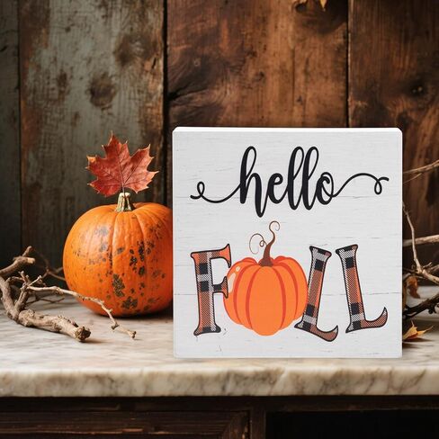 Fall Decorations for Home Office, Rustic Tis' the Season Pumpkin Wood Box Sign Desk Decor, Autumn Harvest Thanksgiving Tabletop Counter Shelf Square Sign Gifts 6 x 6 Inches in Kuwait