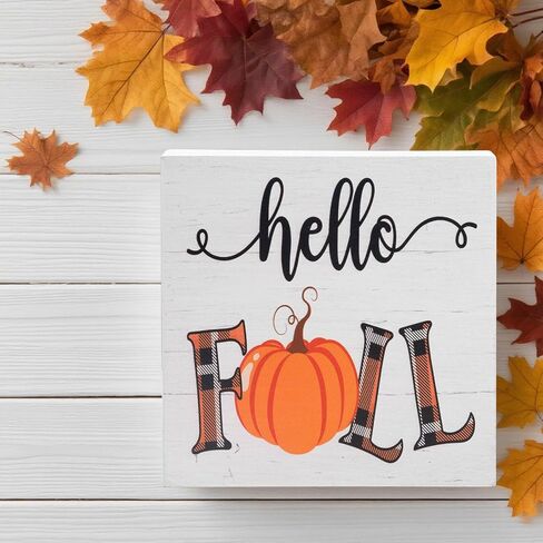 Fall Decorations for Home Office, Rustic Tis' the Season Pumpkin Wood Box Sign Desk Decor, Autumn Harvest Thanksgiving Tabletop Counter Shelf Square Sign Gifts 6 x 6 Inches in Kuwait