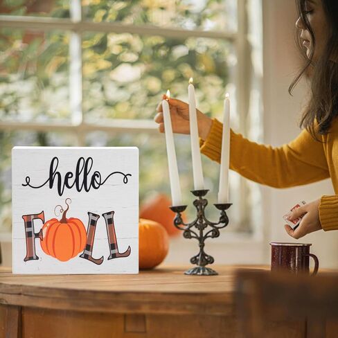 Fall Decorations for Home Office, Rustic Tis' the Season Pumpkin Wood Box Sign Desk Decor, Autumn Harvest Thanksgiving Tabletop Counter Shelf Square Sign Gifts 6 x 6 Inches in Kuwait