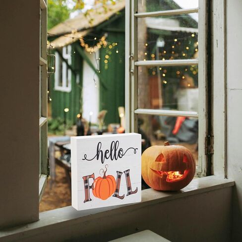 Fall Decorations for Home Office, Rustic Tis' the Season Pumpkin Wood Box Sign Desk Decor, Autumn Harvest Thanksgiving Tabletop Counter Shelf Square Sign Gifts 6 x 6 Inches in Kuwait