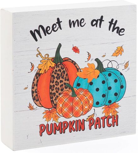 Fall Decorations for Home Office, Rustic Tis' the Season Pumpkin Wood Box Sign Desk Decor, Autumn Harvest Thanksgiving Tabletop Counter Shelf Square Sign Gifts 6 x 6 Inches in Kuwait