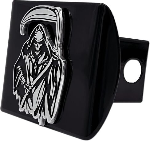 Elektroplate Metalhead Grim Reaper All Cover Metal Black Hitch Cover للشاحنات وسيارات الدفع الرباعي | يناسب مستقبلات عقبة مقطورة 2 بوصة | in Saudi Arabia