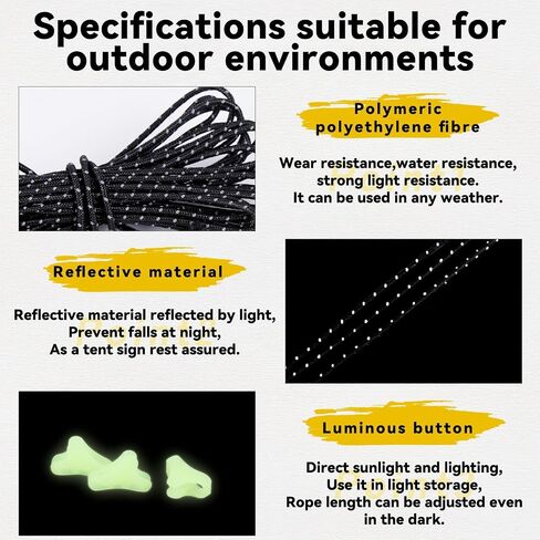 Hikeman Ultralight Tent Guy Bropes - 2mm Guyline Guyline ، حبل دليل التخييم Uhmwpe مع توتر مريح لخيام المشي في التخييم في الهواء الطلق (أصفر) in Kuwait