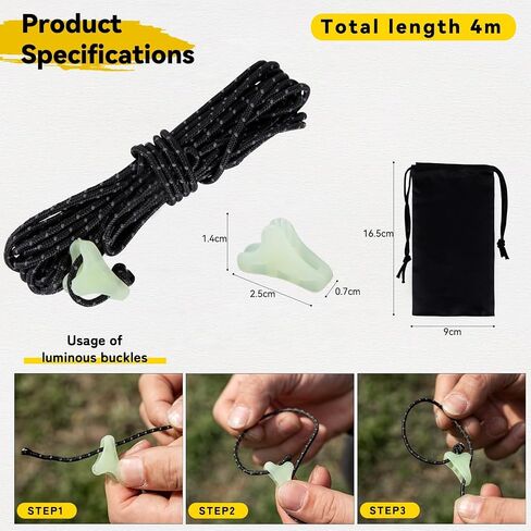Hikeman Ultralight Tent Guy Bropes - 2mm Guyline Guyline ، حبل دليل التخييم Uhmwpe مع توتر مريح لخيام المشي في التخييم في الهواء الطلق (أصفر) in Kuwait