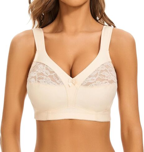sheroine Women's Cotton Lace Full Figure Bra Plus Size Wirefree Ultrathin Soft Unpadded Support Bras in Kuwait