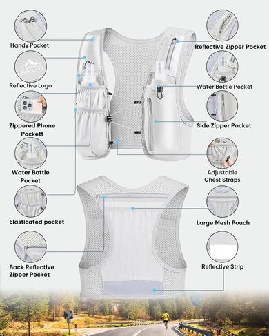 Running Vest for Women Men, USA Original Patent, Adjustable Chest Straps Running Hydration Vest with 500ml Soft Flask, Lightweight Reflective Hydration Backpack for Hiking Marathon in Kuwait