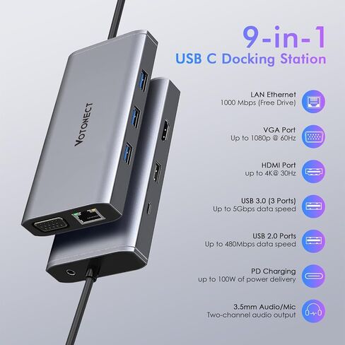 9 in 1 USB-C HUB to HDMI RJ45 VGA USB2.0 USB3.0x3 Audio/Mic PD in Saudi Arabia