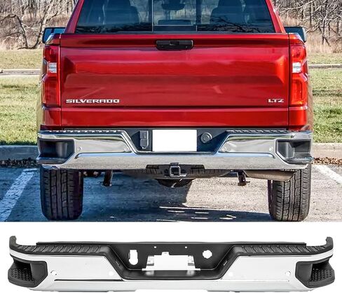 مجموعة المصد الخلفي المصد الصلب متوافق مع 2019 2020 2021 2022 2023 Chevy Silverado 1500 GMC Sierra 1500 ، W/O Park ، Chrome in Saudi Arabia
