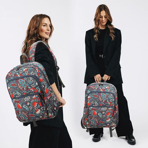 Searock Quilted Backpack for Women, Floral Backpack for Girls, Cotton Lightweight Bookbag for Travel, Work Orange in Kuwait