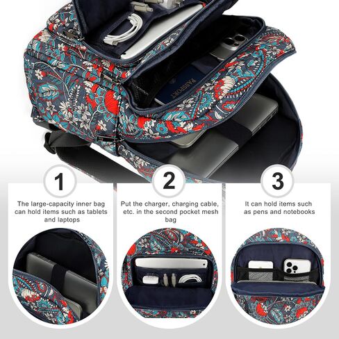Searock Quilted Backpack for Women, Floral Backpack for Girls, Cotton Lightweight Bookbag for Travel, Work Orange in Kuwait
