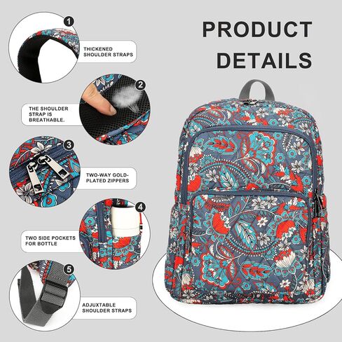Searock Quilted Backpack for Women, Floral Backpack for Girls, Cotton Lightweight Bookbag for Travel, Work Orange in Kuwait