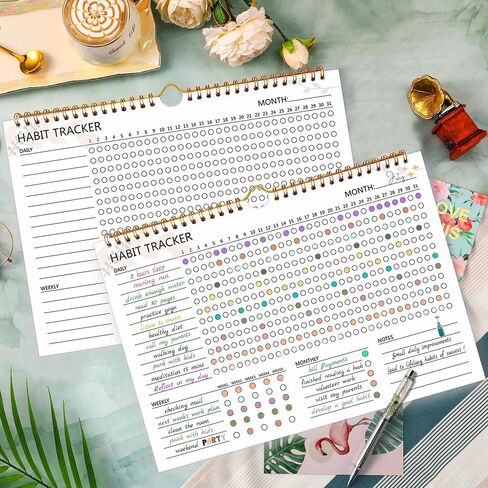Habit Tracker Calendar, Aesthetic Daily Weekly Goal and Habit Tracker Journal, 12 Months Undated Habits Tracker Planner with Spiral Binding, Boost Productivity Tool and Workout Calendar, 11.7"x8.5" in Kuwait