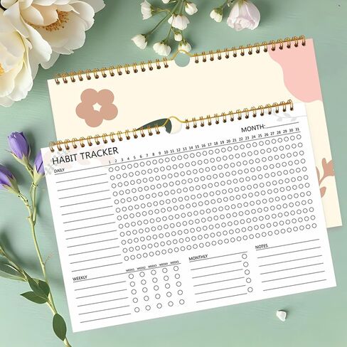 Habit Tracker Calendar, Aesthetic Daily Weekly Goal and Habit Tracker Journal, 12 Months Undated Habits Tracker Planner with Spiral Binding, Boost Productivity Tool and Workout Calendar, 11.7"x8.5" in Kuwait