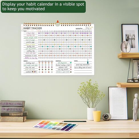 Habit Tracker Calendar, Aesthetic Daily Weekly Goal and Habit Tracker Journal, 12 Months Undated Habits Tracker Planner with Spiral Binding, Boost Productivity Tool and Workout Calendar, 11.7"x8.5" in Kuwait