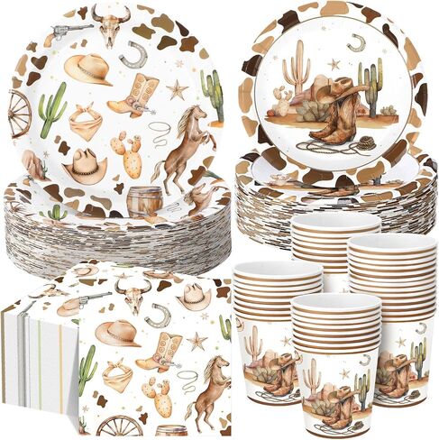 Pickmesh 250 Pcs Cowboy Baby Shower a Little Cowboy Is on the Way Party Decorations Wild Western Theme Disposable Plates Napkins Cups for Baby Shower Party Supplies in Kuwait