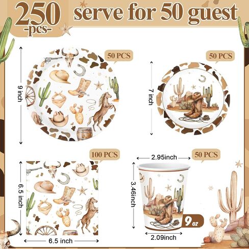 Pickmesh 250 Pcs Cowboy Baby Shower a Little Cowboy Is on the Way Party Decorations Wild Western Theme Disposable Plates Napkins Cups for Baby Shower Party Supplies in Kuwait
