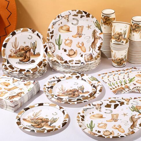 Pickmesh 250 Pcs Cowboy Baby Shower a Little Cowboy Is on the Way Party Decorations Wild Western Theme Disposable Plates Napkins Cups for Baby Shower Party Supplies in Kuwait