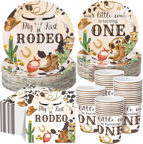 Pickmesh 250 Pcs Cowboy Baby Shower a Little Cowboy Is on the Way Party Decorations Wild Western Theme Disposable Plates Napkins Cups for Baby Shower Party Supplies in Kuwait