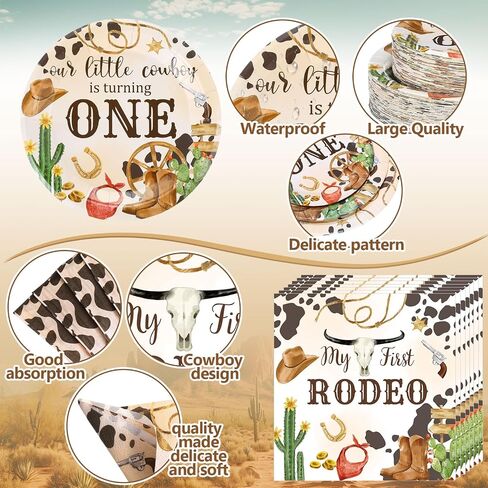 Pickmesh 250 Pcs Cowboy Baby Shower a Little Cowboy Is on the Way Party Decorations Wild Western Theme Disposable Plates Napkins Cups for Baby Shower Party Supplies in Kuwait