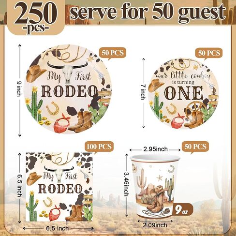 Pickmesh 250 Pcs Cowboy Baby Shower a Little Cowboy Is on the Way Party Decorations Wild Western Theme Disposable Plates Napkins Cups for Baby Shower Party Supplies in Kuwait