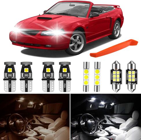 6000K Diamond White 3030SMD Interior LED Bulbs Kit Package Replacement for Ford Mustang 1999 2000 2001 2002 2003 2004 Map Dome Trunk Glove Box and License Plate Lights + Free Install Tool in Kuwait