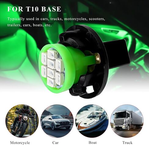 10 PCS T10 194 168 LED Dash Instrument Light Bulbs, Super Bright Panel Gauge Cluster Light with Twist Lock Socket, 12V 8-SMD LED Chipset Lamp Bulbs for Dashboard Map Dome (Green) in Kuwait