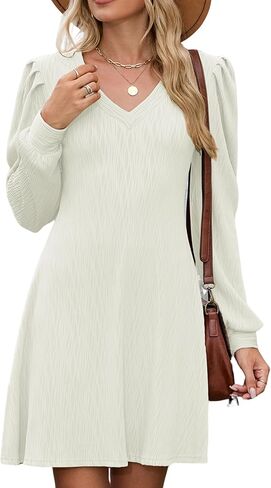 ZAFUL Fall Dresses for Women 2025 Knit V Neck Long Sleeve Sweater Dress A Line Casual Outfits in Saudi Arabia