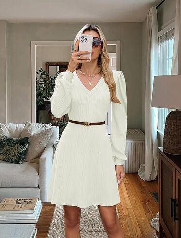 ZAFUL Fall Dresses for Women 2025 Knit V Neck Long Sleeve Sweater Dress A Line Casual Outfits in Saudi Arabia