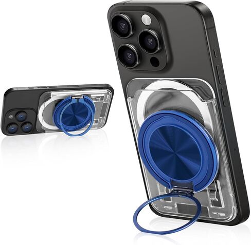 for Magsafe Wallet, Magnetic Card Holder Wallet with 360° Rotating Foldable Phone Stand for All Cell Phones, Fit 1-3 Cards, Slide Easy Card Take Design (Clear+Jet Black) in Saudi Arabia