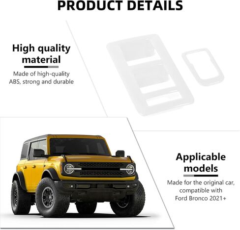 for Bronco Window Lift Switch Control Trim, 2PCS Center Console Rearview Mirror Adjustment Panel Cover Compatible with 2021-2025 Ford Bronco Interior Accessories, White in Saudi Arabia