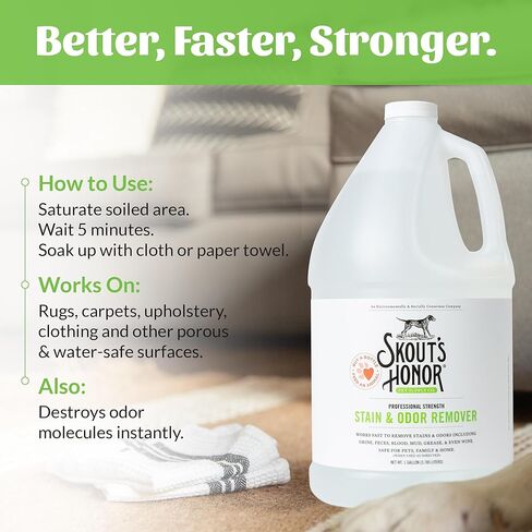 Skout's Honor Pet Stain and Odor Remover - منظف قوي لبول الكلاب ، والعرق ، وغيرها من الفوضى ، ويدمر ويزيل جزيئات الرائحة وصمة عار ، وصيغة صديقة للبيئة للسجاد والمنزل ، 128 أوقية in Kuwait