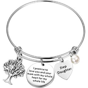 bobauna Stepdaughter Bracelet I Promise To Love Your Dad/Mom With My Whole Heart Wedding Bridal Gift For Daughter in Law From Stepmom Stepdad