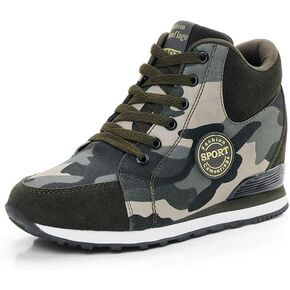 Women's Fashion Camouflage Platform Canvas Sneakers Girl's Invisible Wedges Increase Heel Mesh-Cloth Casual Shoes