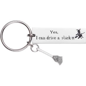 LParkin Cute Cool Funny Keychain For Women Witchy Gifts Keychains Halloween Witch Yes I Can Drive A Stick