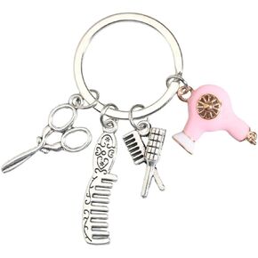 Fuqimanman2020 Lovely Comb Scissors Hair Dryer Keychain with Tassel and Diamond Charm Hairdresser Keychain for Barber