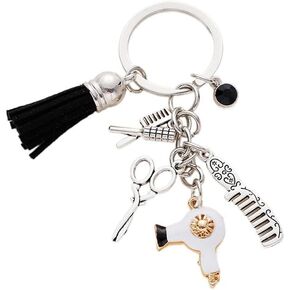 Fuqimanman2020 Lovely Comb Scissors Hair Dryer Keychain with Tassel and Diamond Charm Hairdresser Keychain for Barber in Kuwait