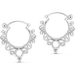 AeraVida Chic Retro Tribal Mandala Filigree Of .925 Sterling Silver Bali-style Hoop Earrings | Sterling Silver Hoop Earrings Filigree | Tribal Earrings for Women